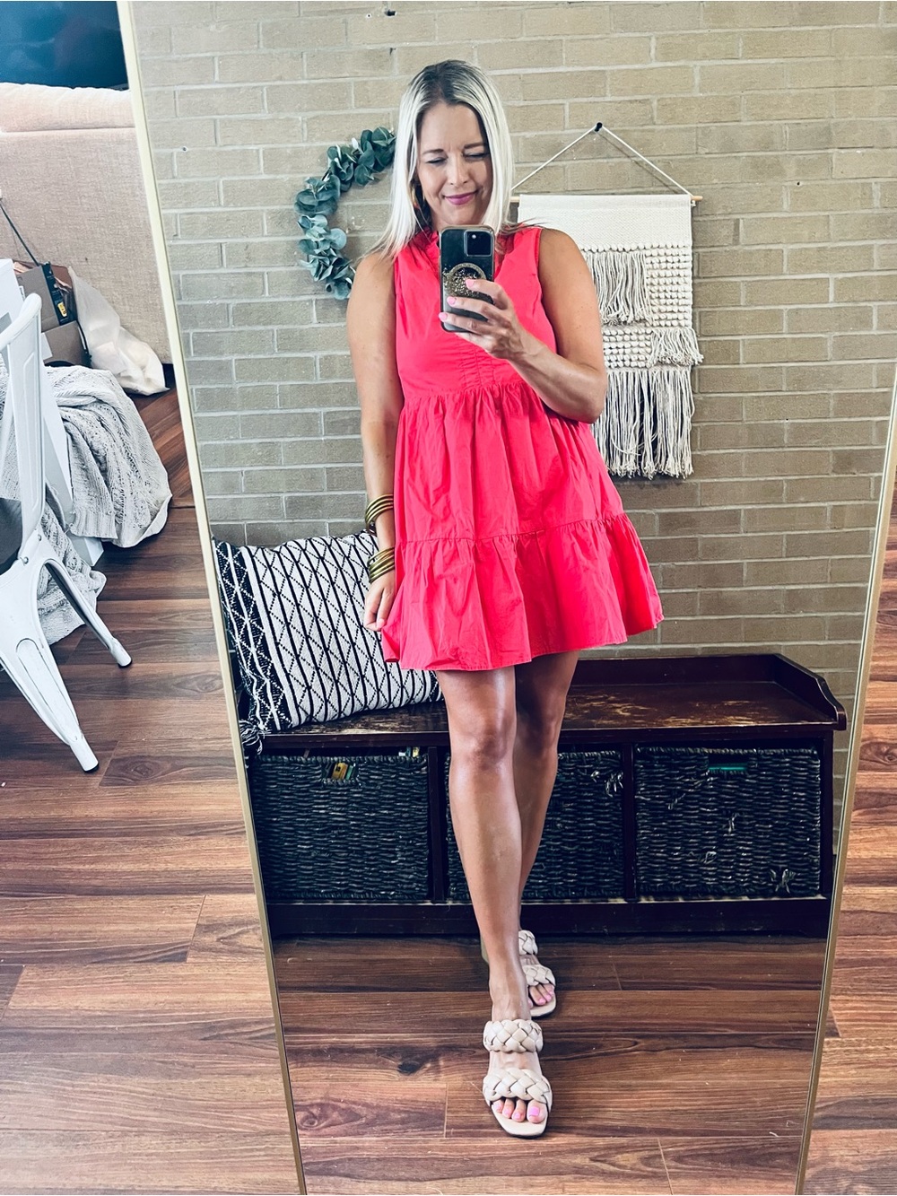Karlie Bright Red Sleeveless Tiered V-Neck Mini Dress